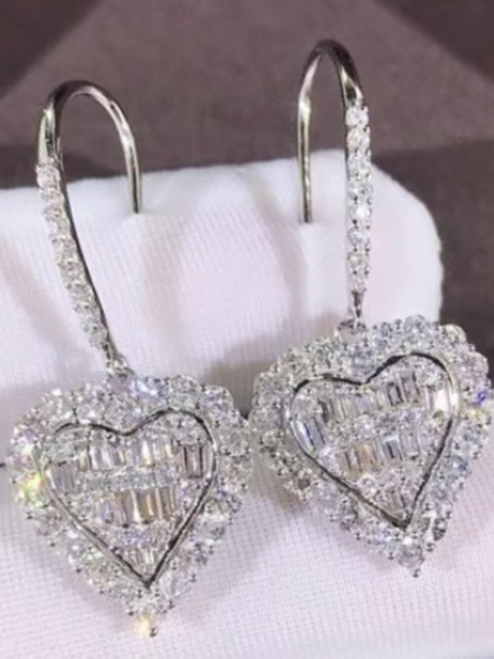 Silver Rhinestone Heart Drop Earrings